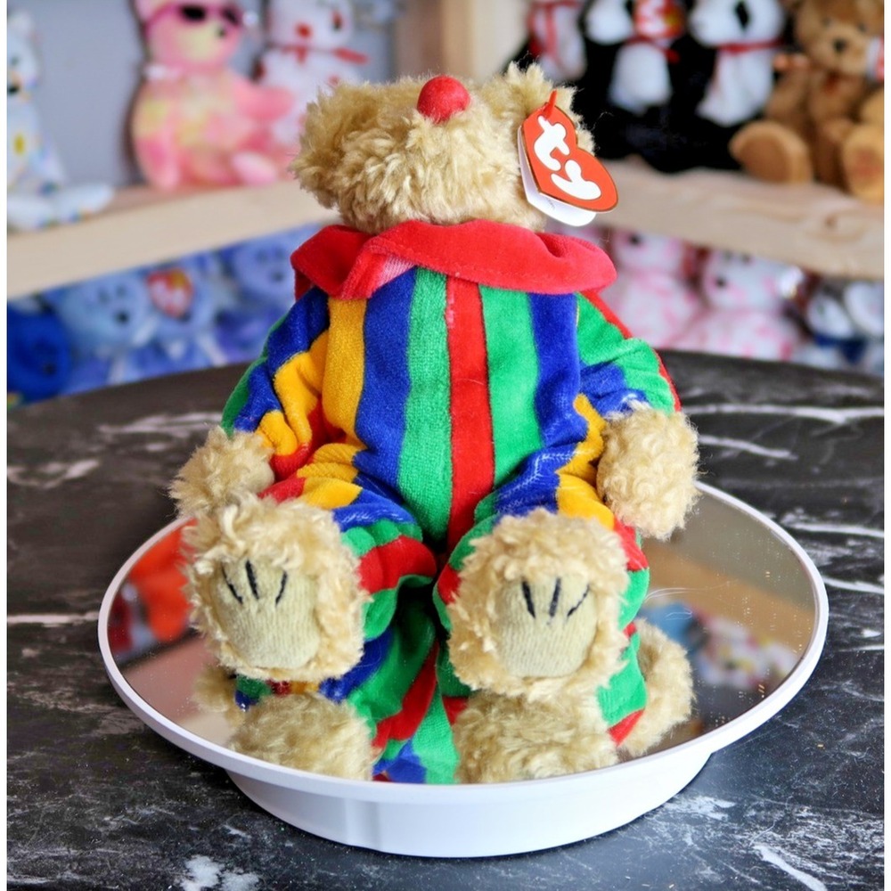 Ty Attic Treasures Piccadilly the Clown Bear Multi-Color Striped Outfit Plush
